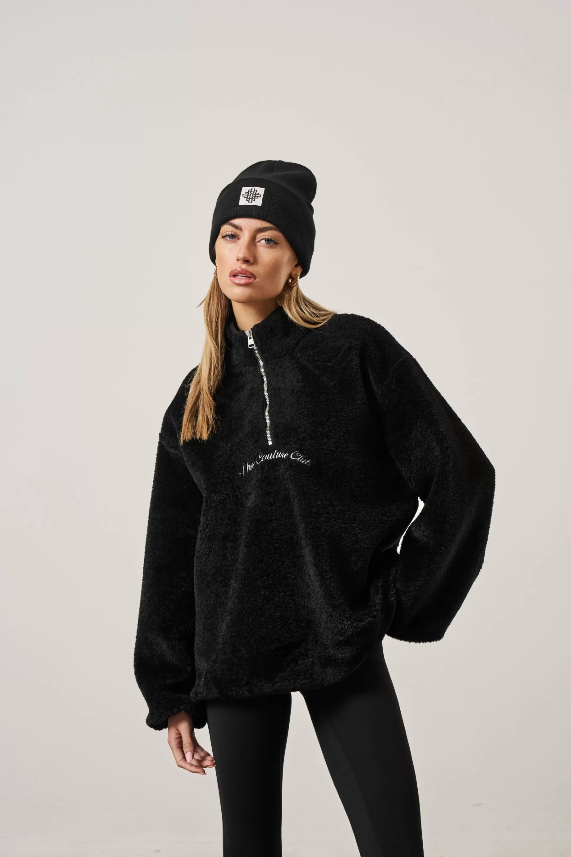 The Couture Club Borg Quarter Zip Funnel Neck Jumper