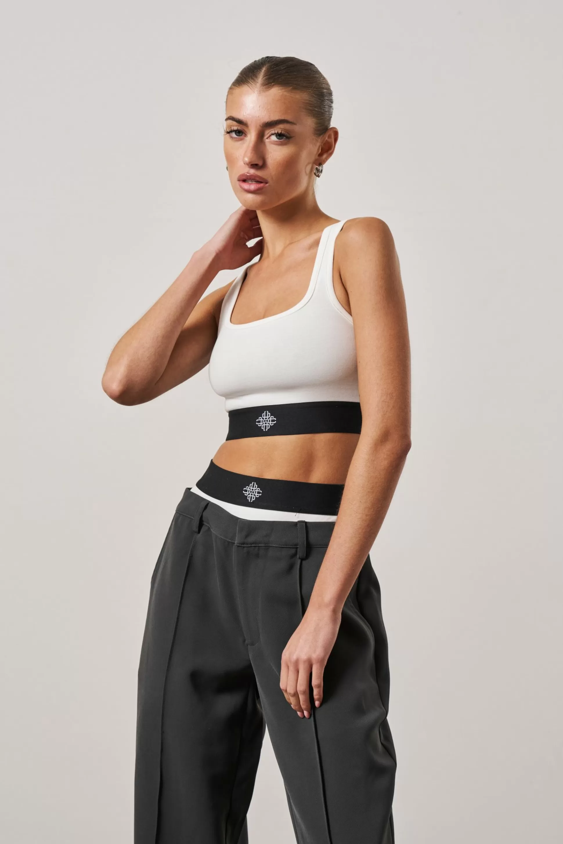 The Couture Club Branded Elastic Racer Crop Top