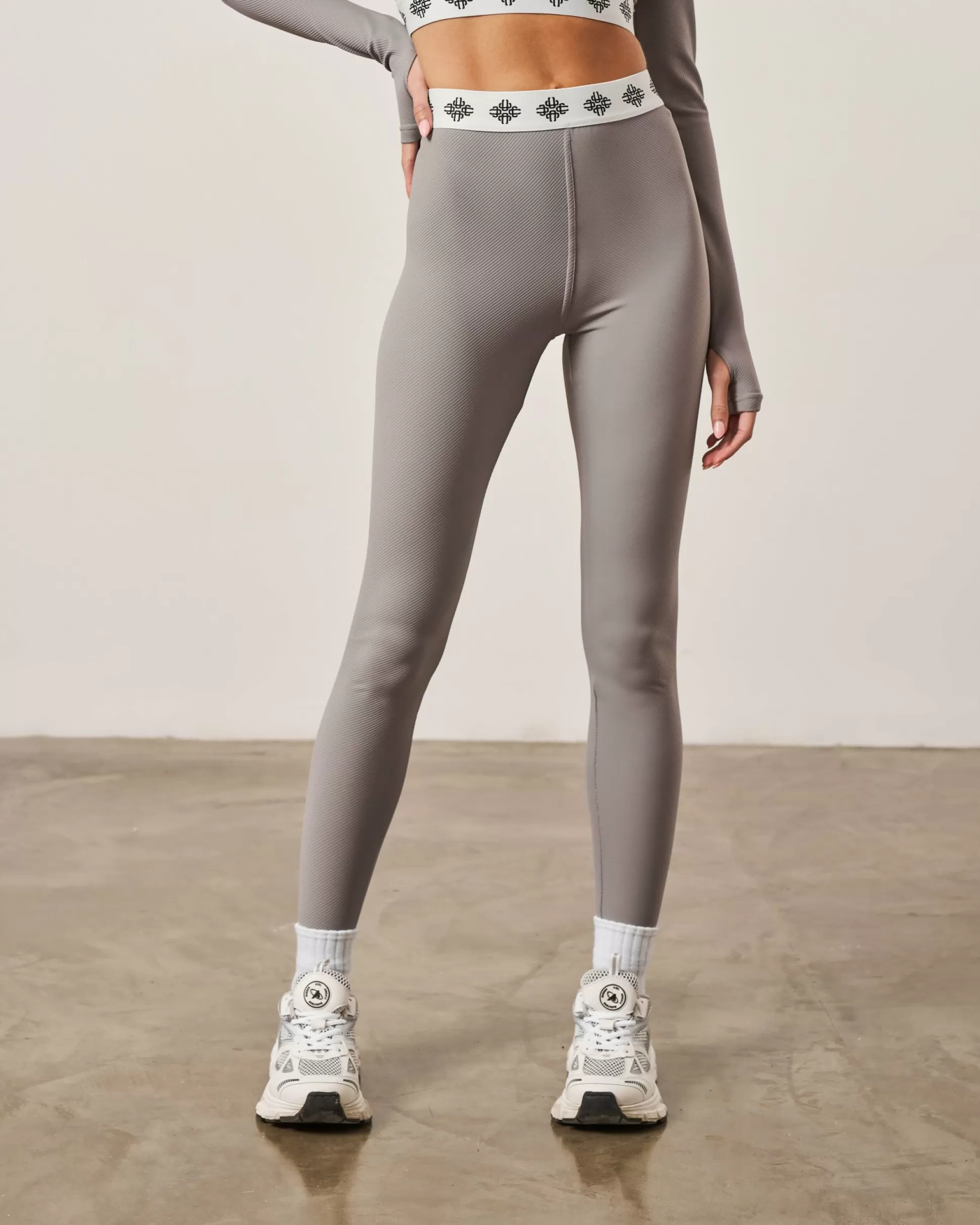 The Couture Club Branded Waistband Ribbed Leggings