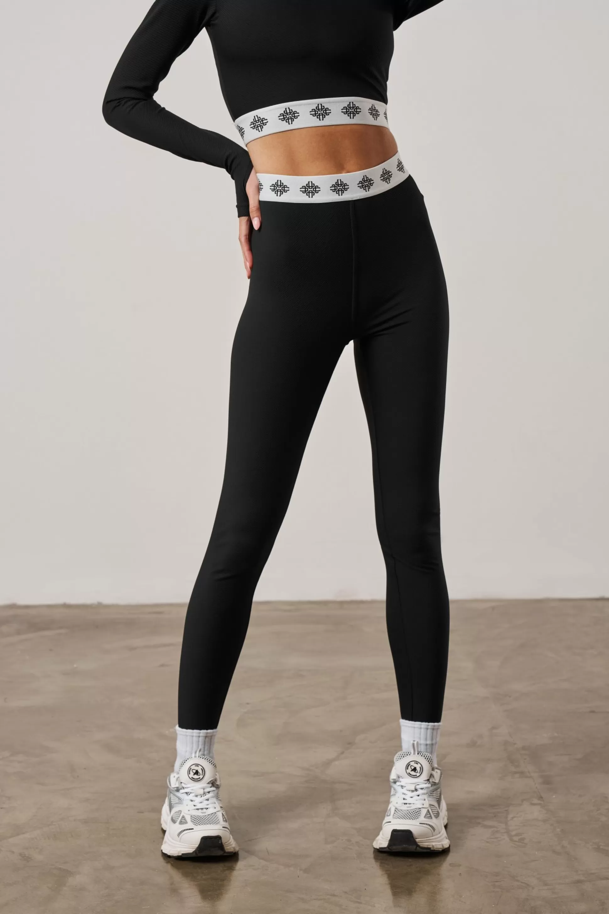 The Couture Club Branded Waistband Ribbed Leggings