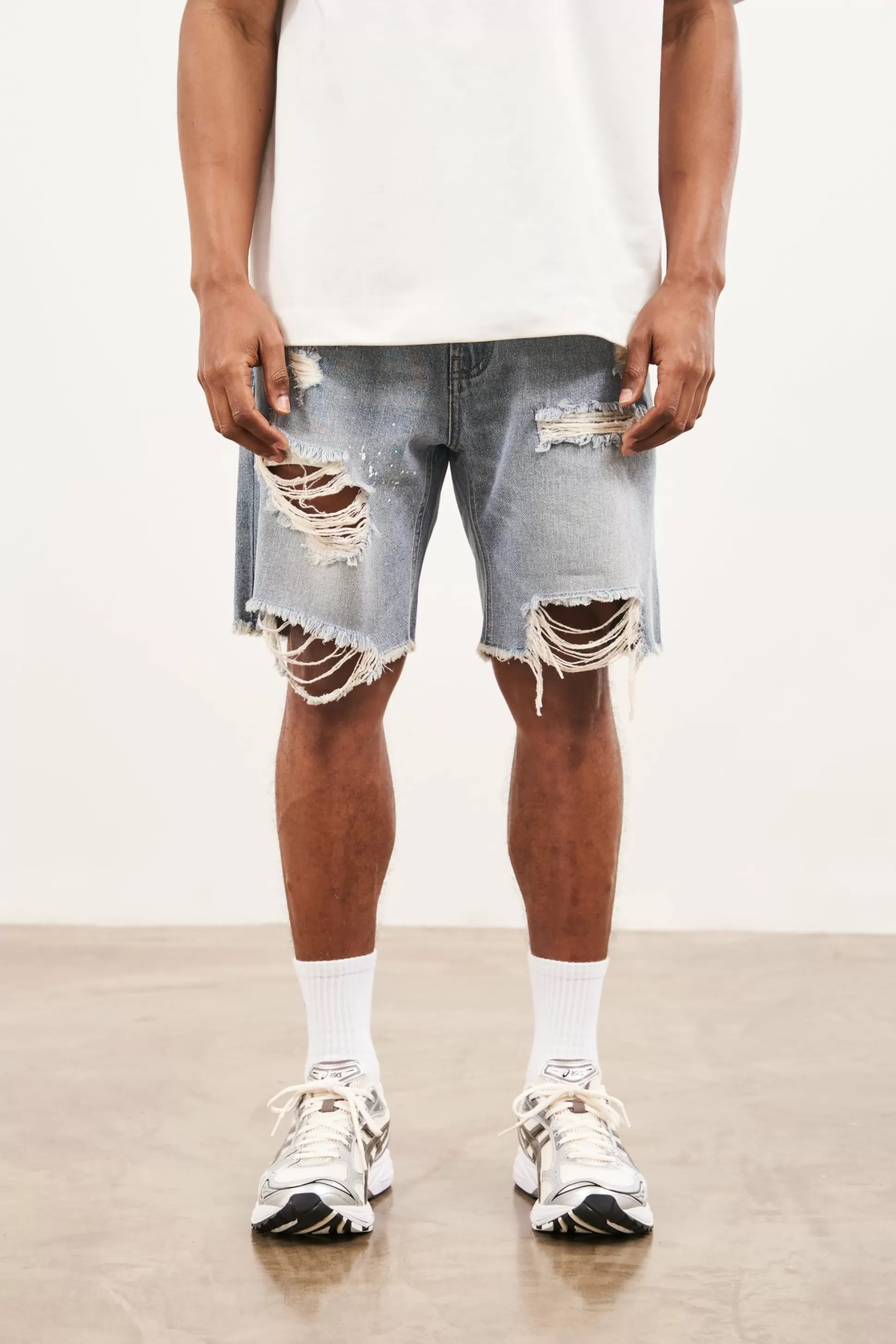 The Couture Club Distressed Raw Hem Denim Shorts