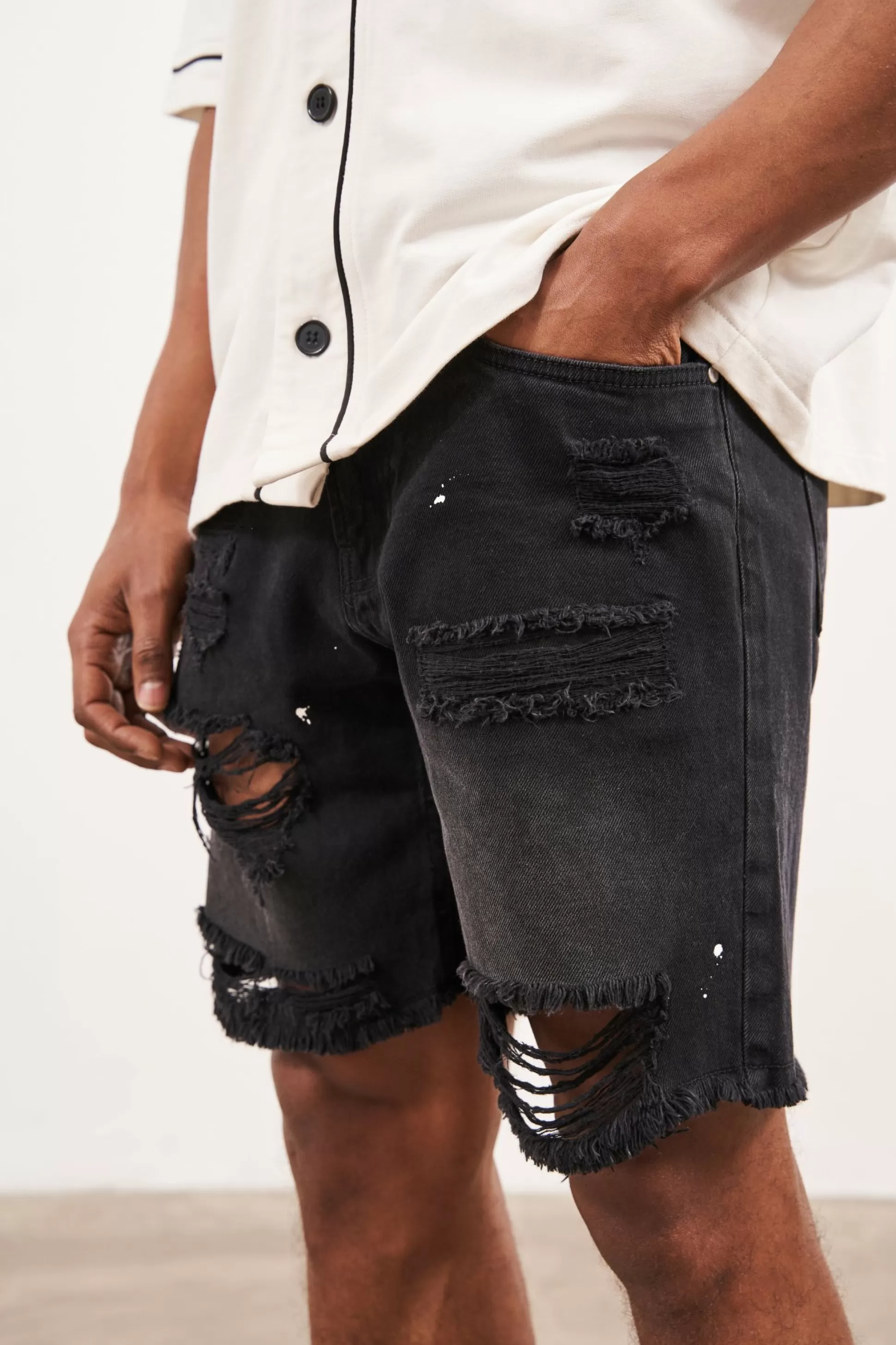 The Couture Club Distressed Raw Hem Denim Shorts