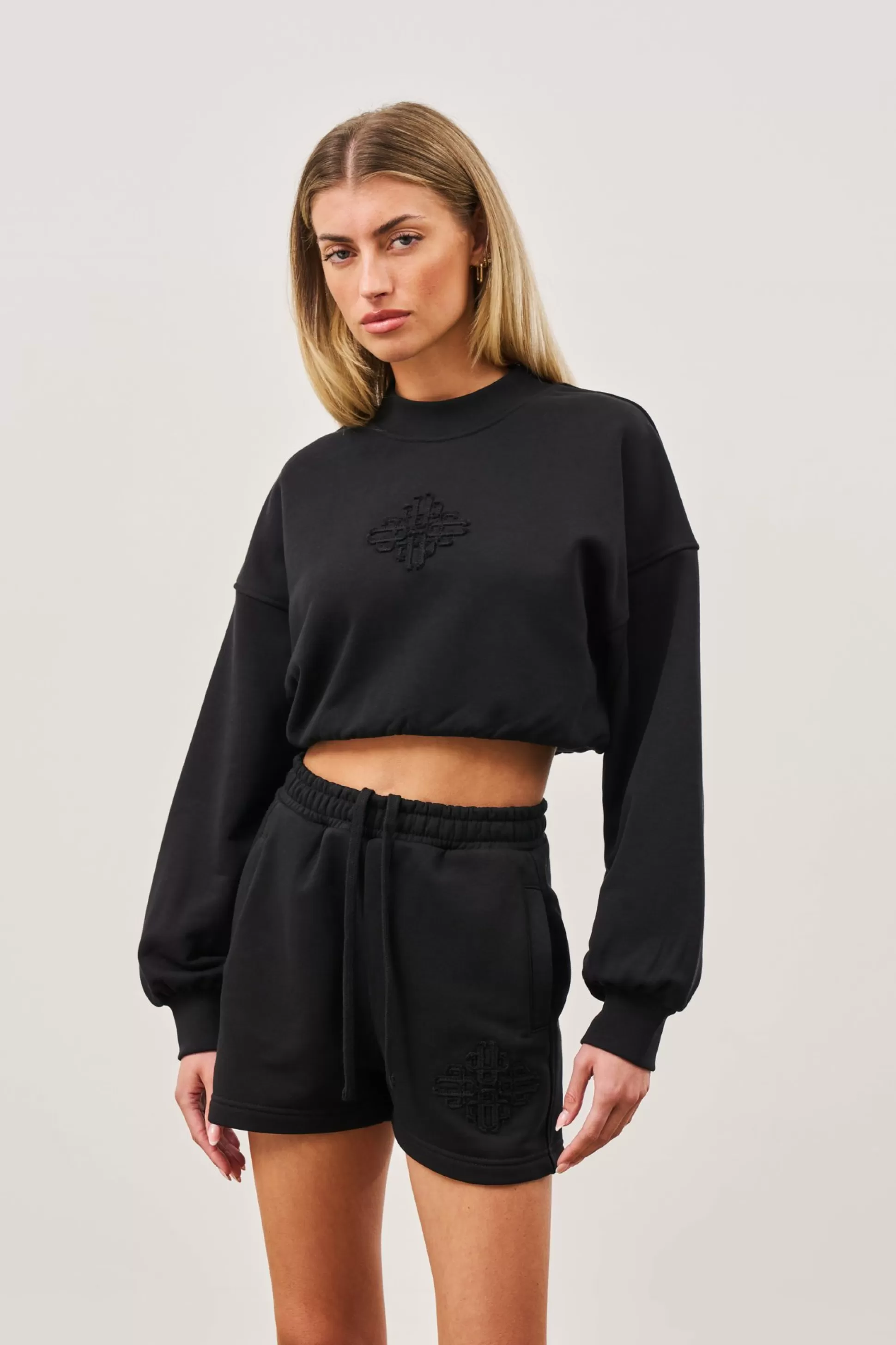 The Couture Club Emblem Applique Crop Sweatshirt