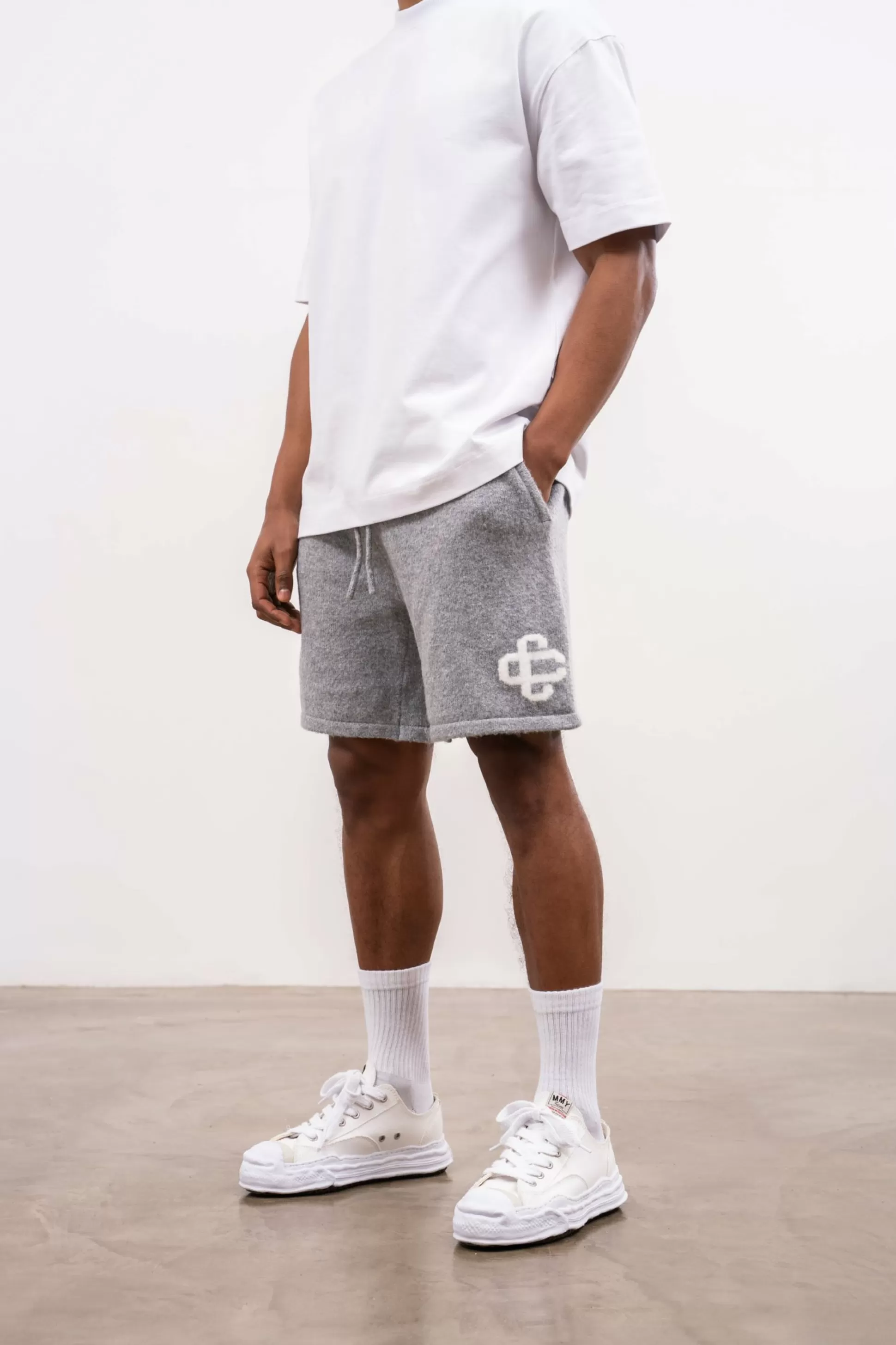 The Couture Club Fluffy Knit Emblem Shorts