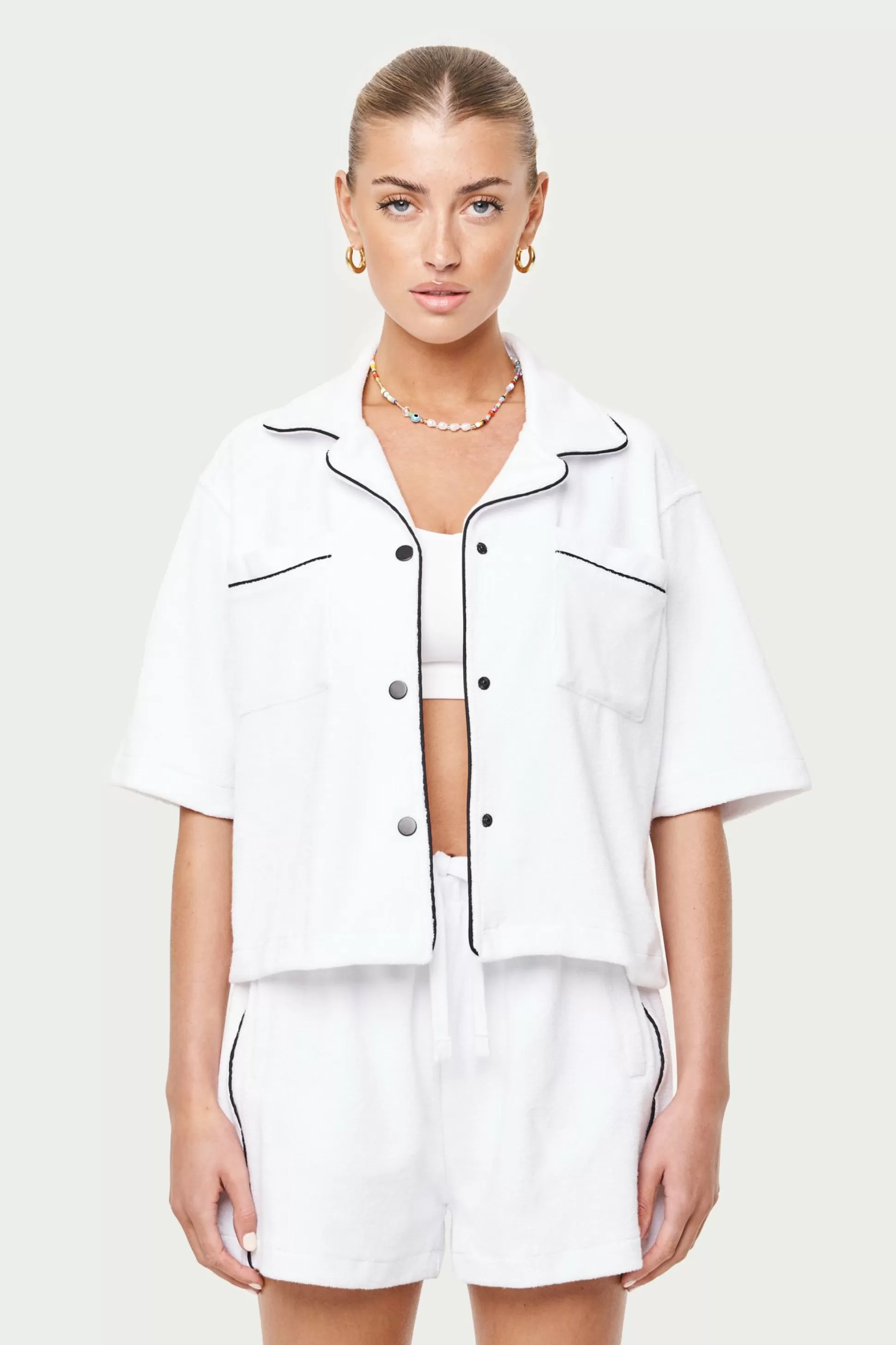 The Couture Club Heavyweight Towelled Resort Shirt- White