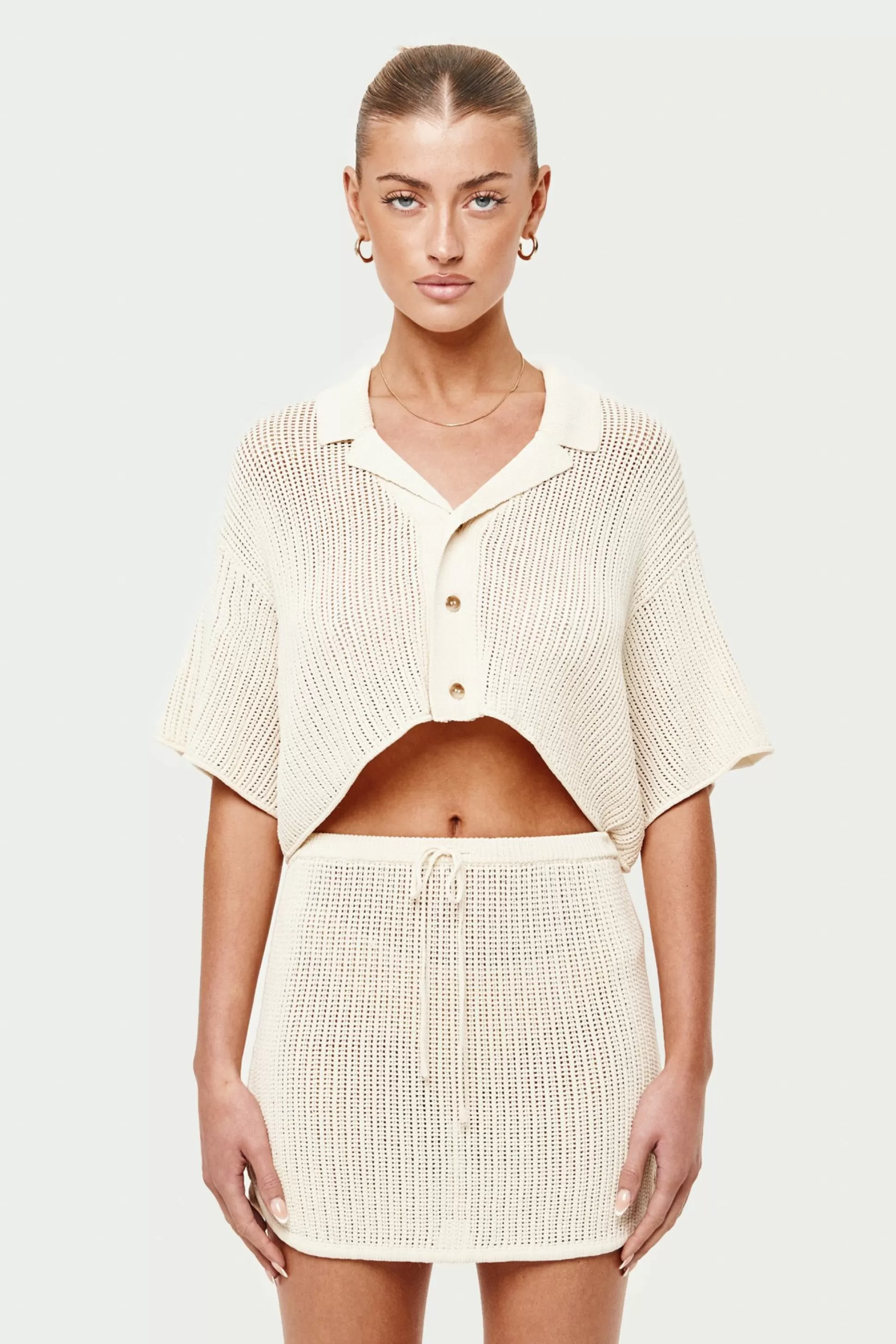 The Couture Club Knitted Cropped Resort Shirt