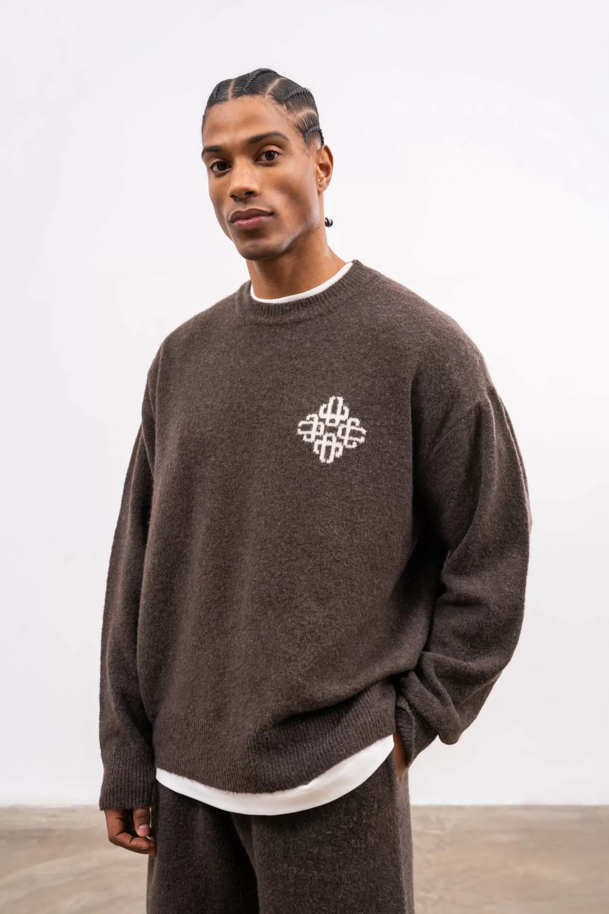 The Couture Club Lightweight Fluffy Knit Emblem Crew