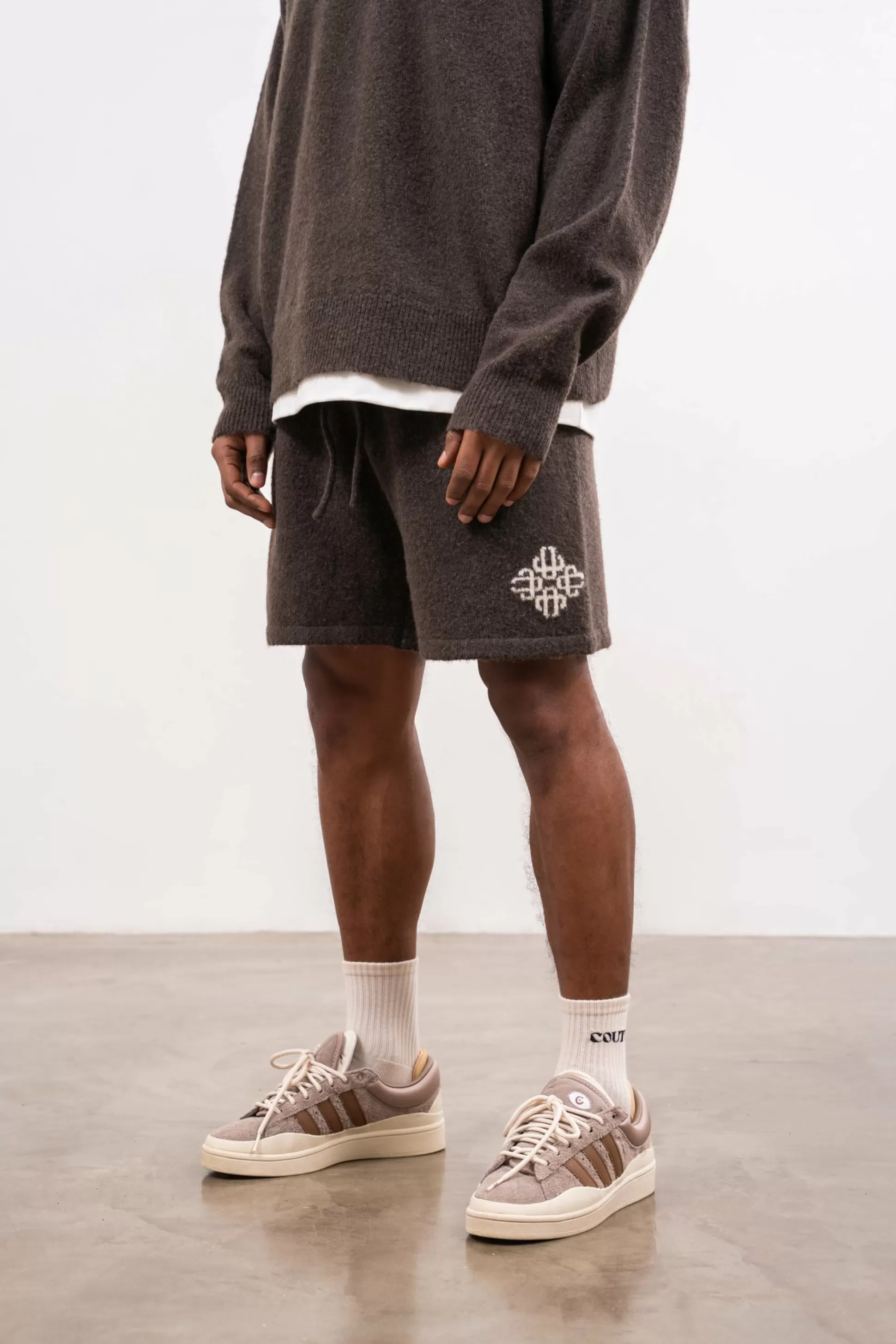 The Couture Club Lightweight Fluffy Knit Emblem Shorts