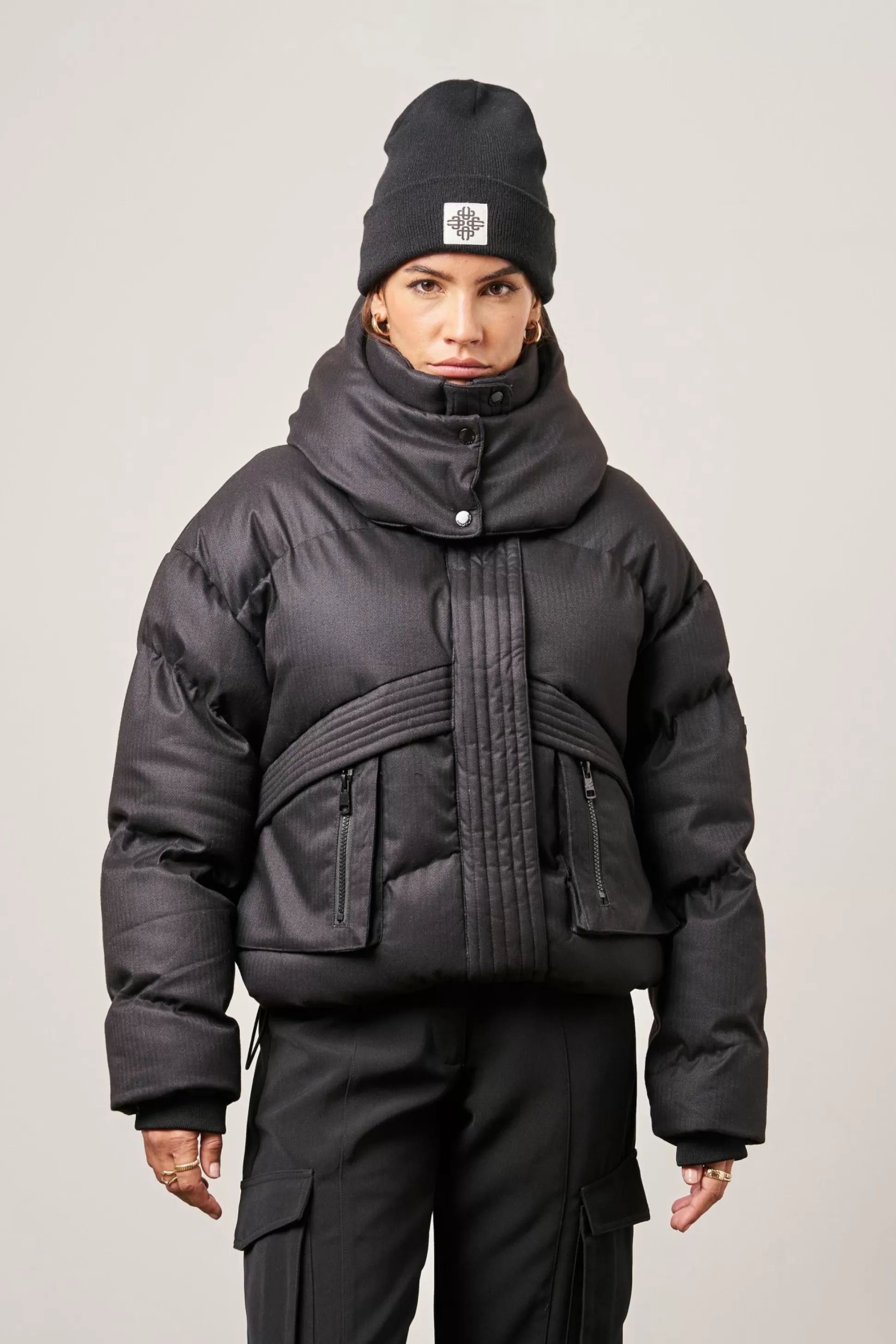 The Couture Club Oversized Tie Hem Puffer Jacket