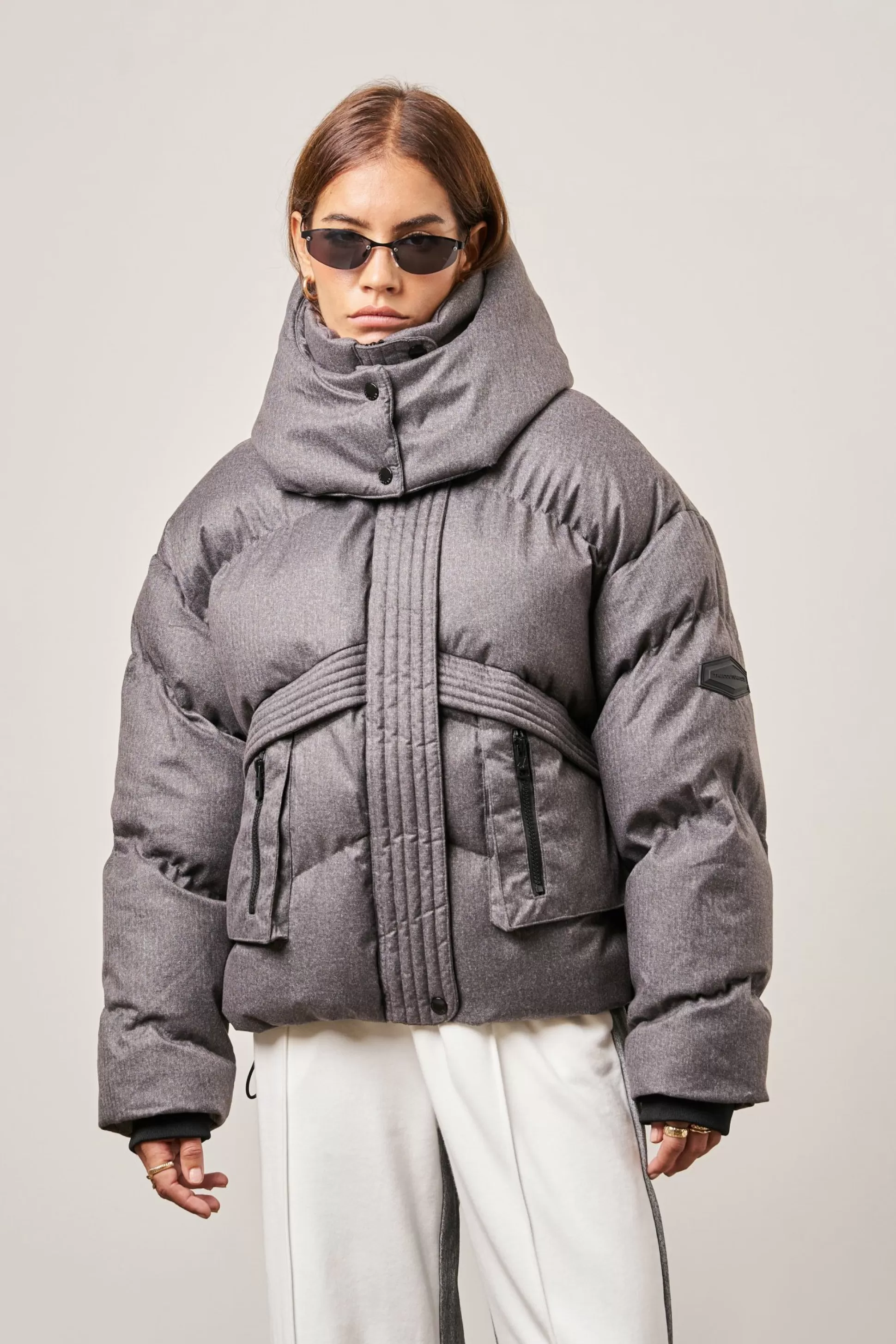 The Couture Club Oversized Tie Hem Puffer Jacket