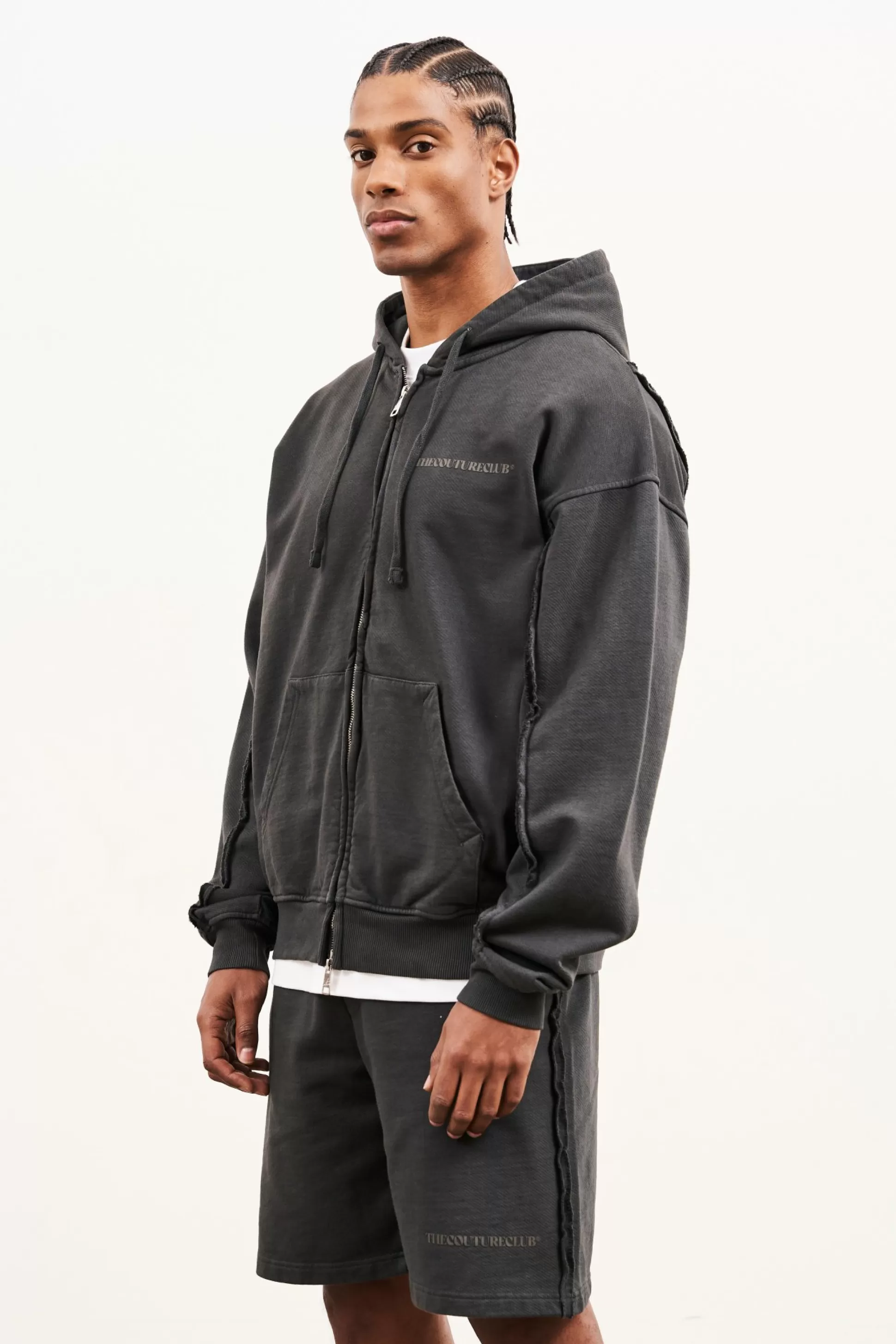 The Couture Club Raw Seam Zip Through Hoodie