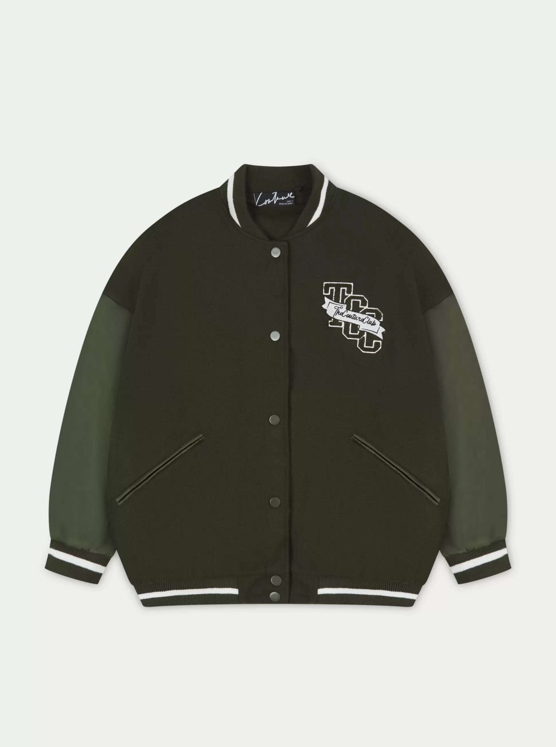 The Couture Club Satin Sleeve Oversized Varsity Jacket