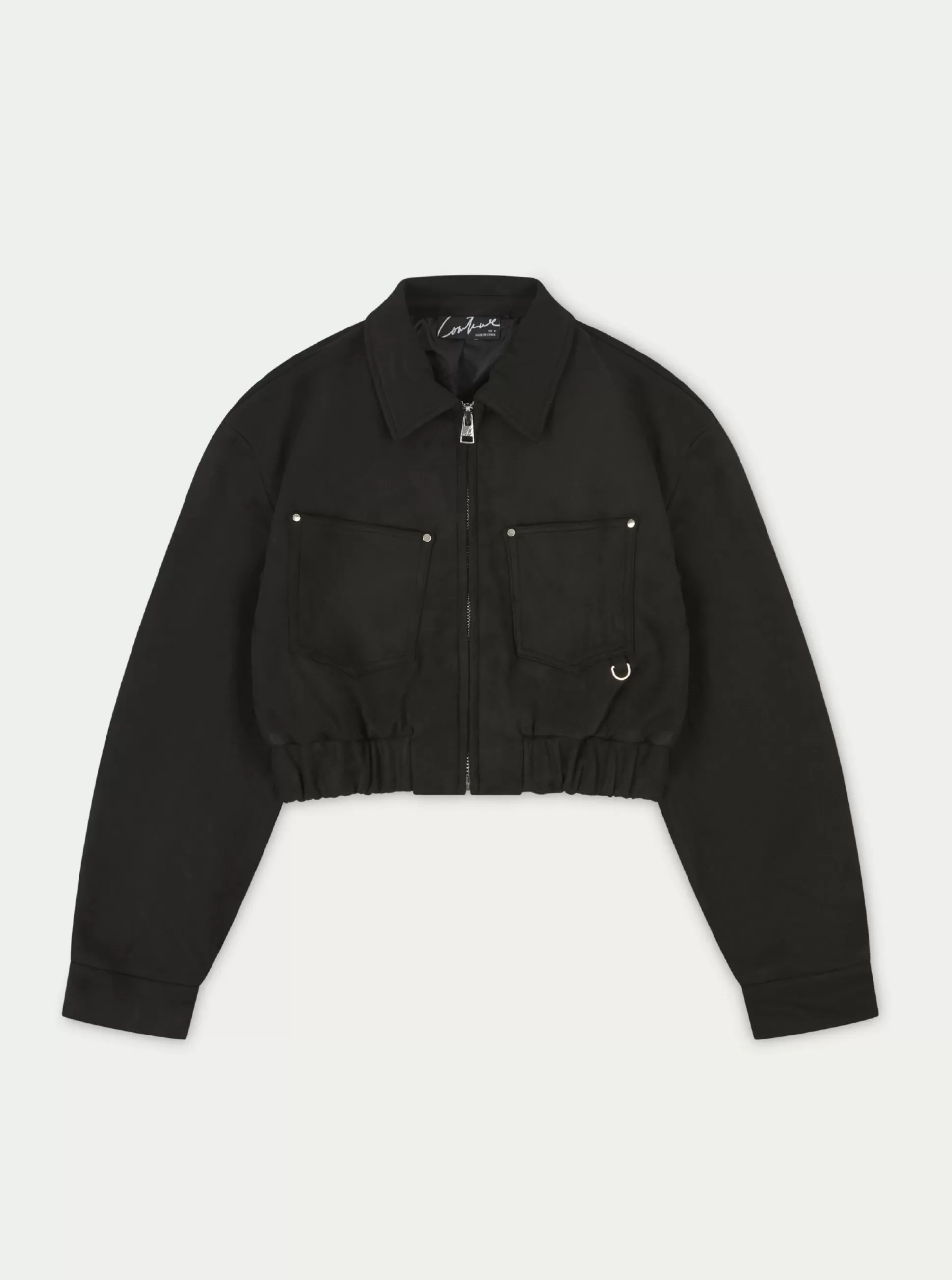 The Couture Club Suede Cropped Carpenter Bomber Jacket