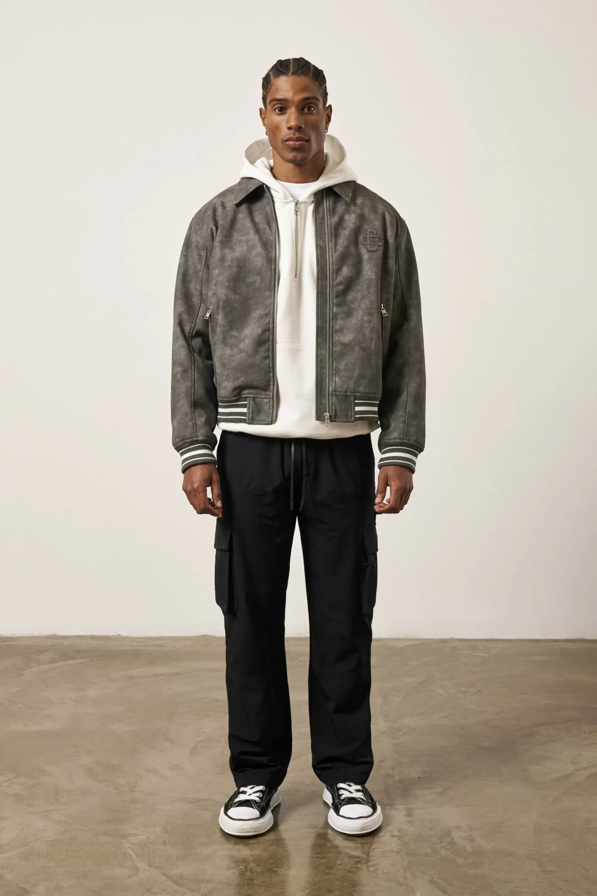 The Couture Club Vintage Look Faux Leather Bomber Jacket