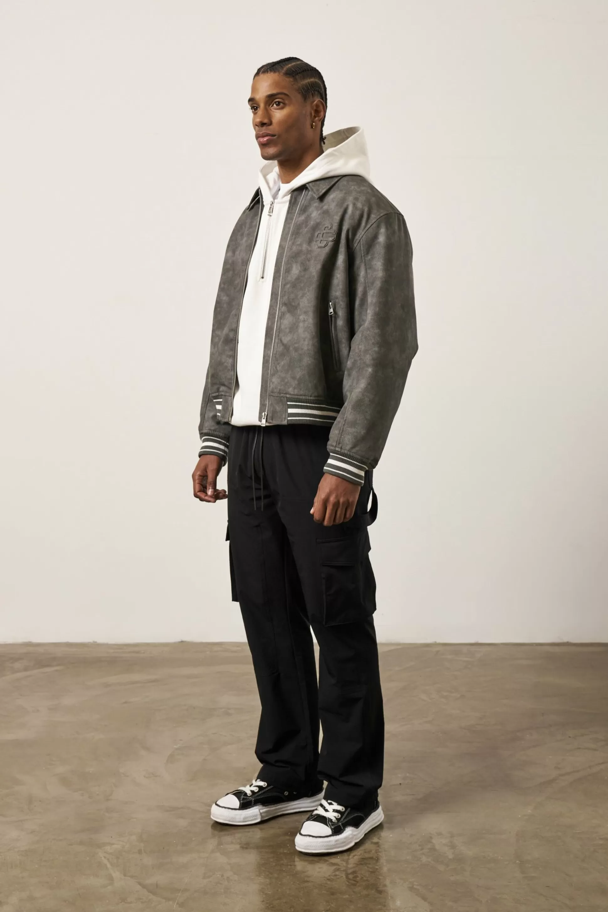 The Couture Club Vintage Look Faux Leather Bomber Jacket