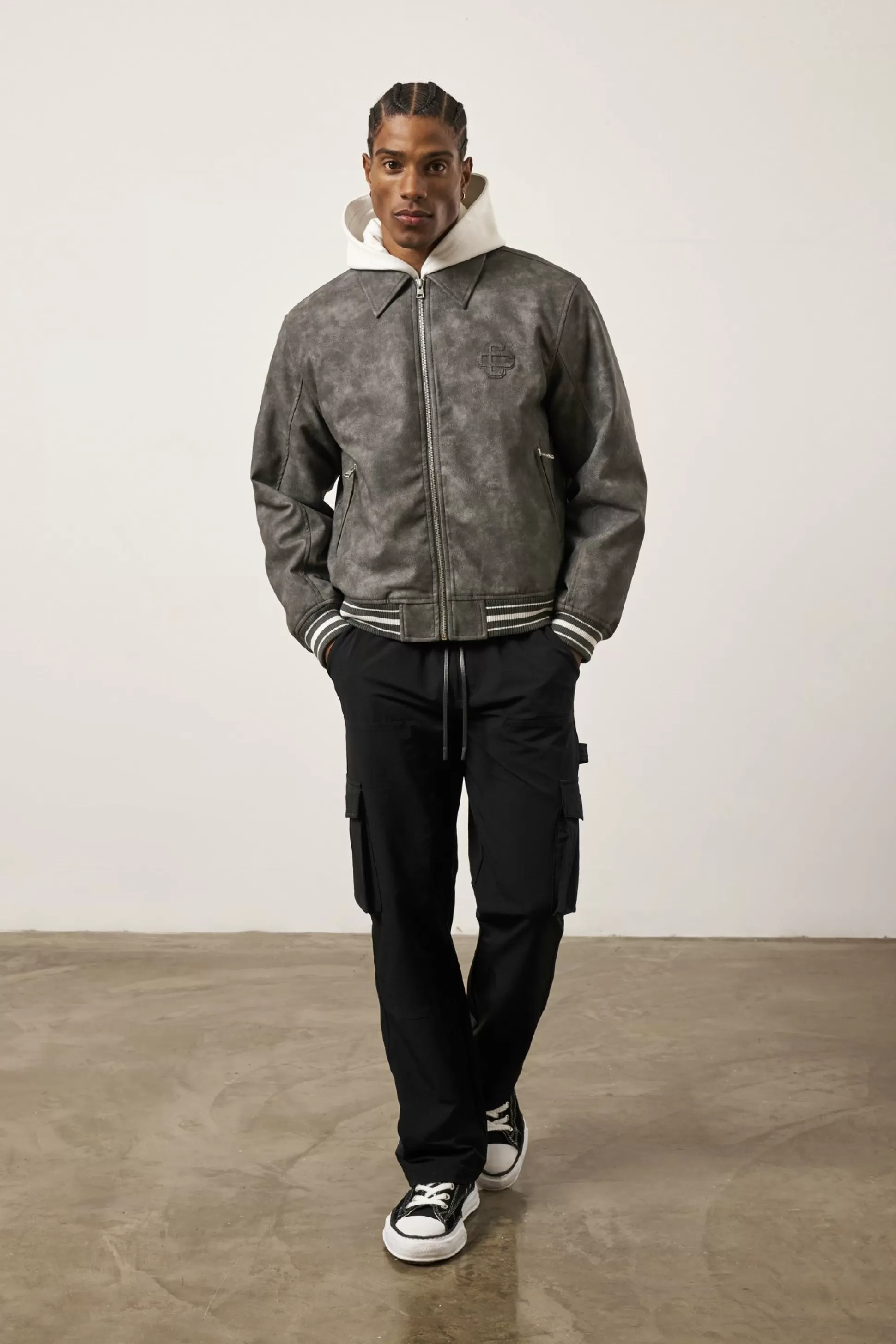 The Couture Club Vintage Look Faux Leather Bomber Jacket