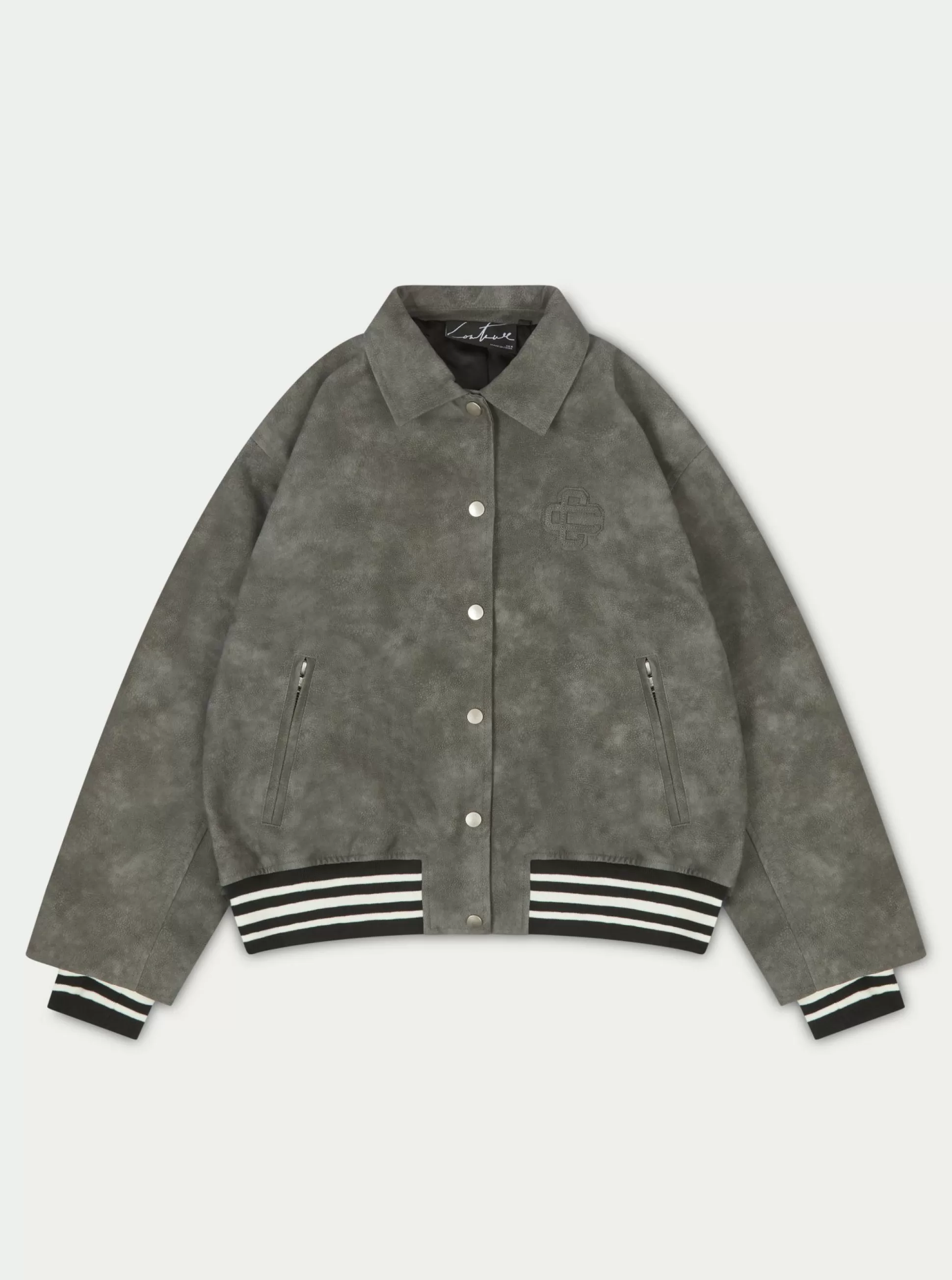 The Couture Club Vintage Look Oversized Faux Leather Bomber